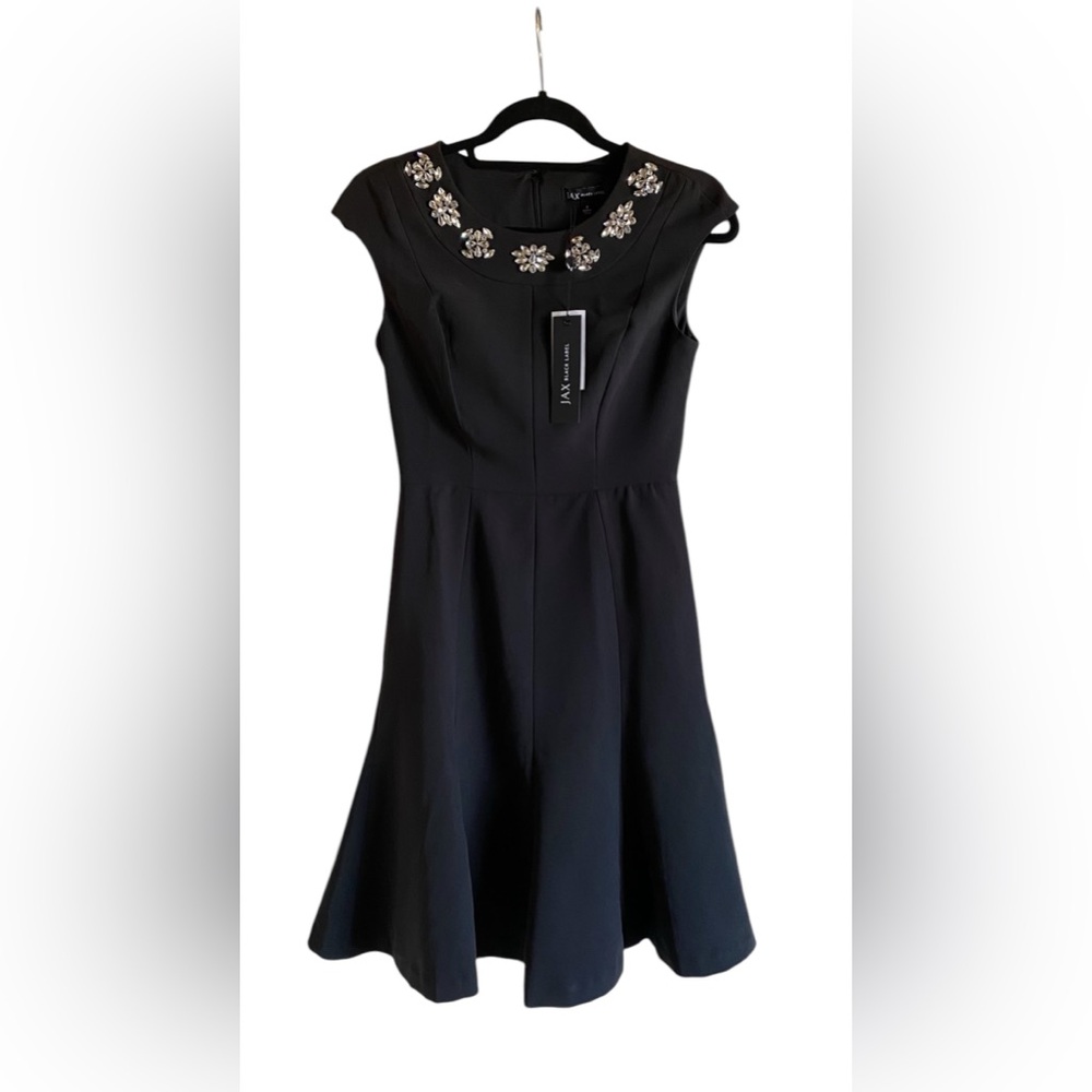 Jax Black Label rhinestone embellished black dress Size 2 NWT